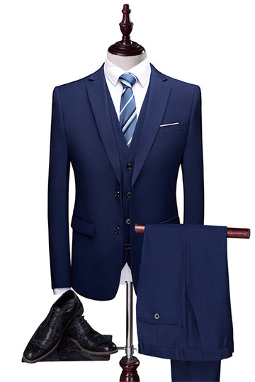Granatowe 3 sztuki Slim Fit Casual Smokingowe garnitury